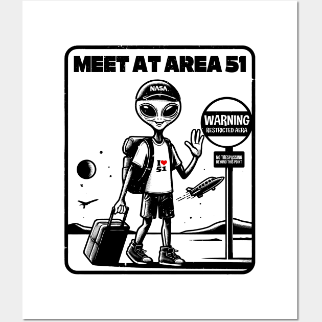 An Alien Visits Area 51 On a Sightseeing Trip Wall Art by Deorbitee